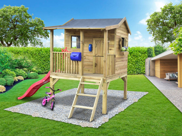 Cabane de jardin sur pilotis Saloon XL KDI + toboggan rouge