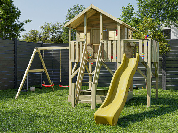 La figure montre une maison sur pilotis avec accessoires (non inclus)