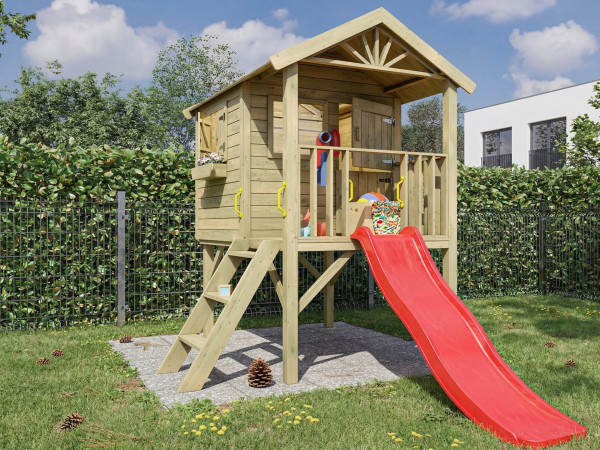 Cabane de jardin sur pilotis Funny XL KDI incl. toboggan rouge
