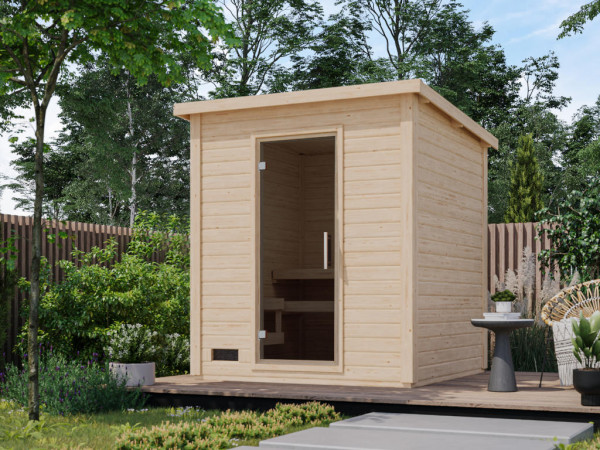 Sauna maison Lene 2 en bois, épaisseur 38 mm, naturellement traité, avec poêle et accessoires inclus