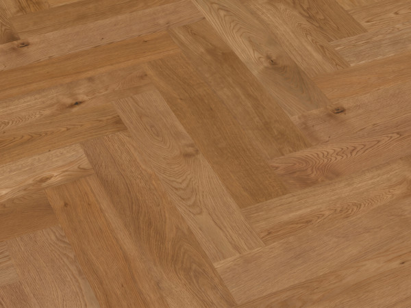 Plancher en parquet maxi lames chêne avec nœuds arête de poisson Brossé
