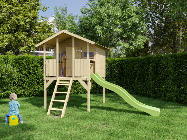 Cabane de jardin sur pilotis Toby incl. toboggan vert