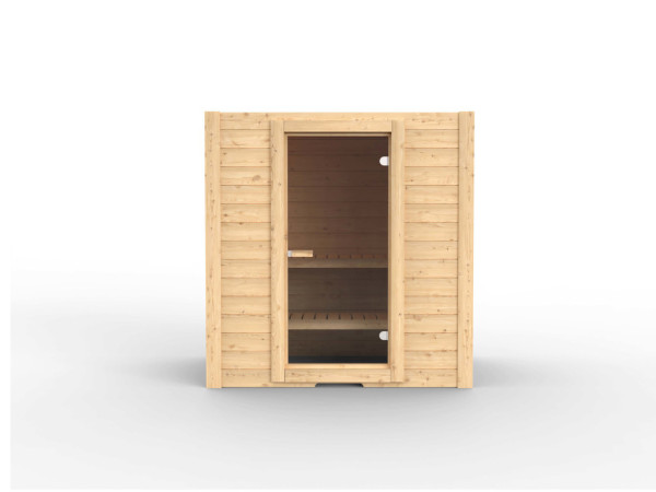 Pack avantageux Sauna en bois massif Espoo 2 KARIBU avec poêle de sauna 9 kW, commande externe et pi