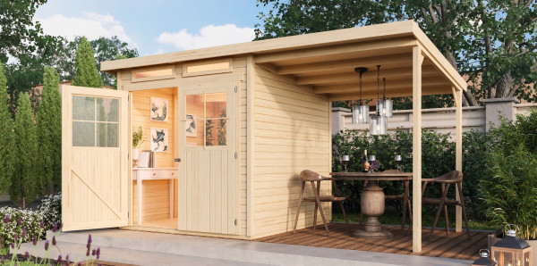 Abri de jardin Glücksberg 3 19 mm naturel y compris toit en appentis de 1,9 m