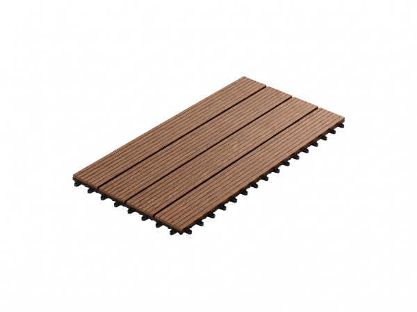 Dalles de terrasse rainurées en composite bois-plastique (WPC) marron, lot de 11