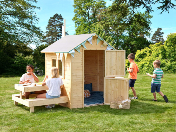 Maisonnette enfants Tiana naturelle avec table de pique-nique