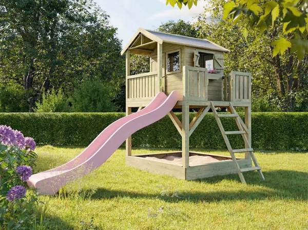 Cabane de jardin sur pilotis Funny XXL avec bac à sable KDI incl. toboggan rose