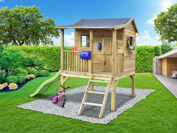 Cabane de jardin sur pilotis Saloon XL KDI + toboggan vert