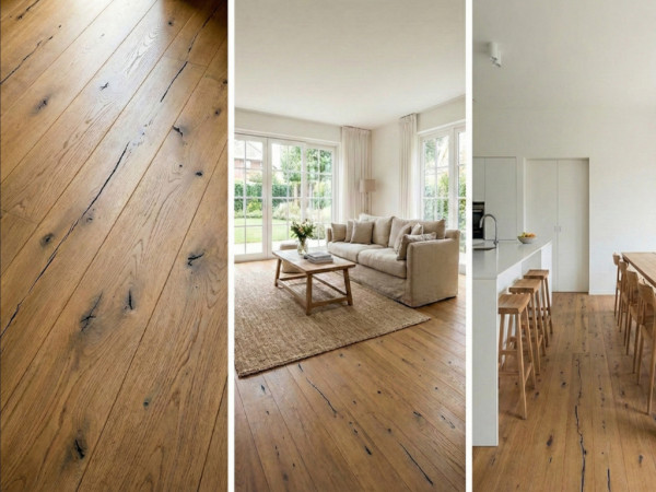 Lame de parquet en bois massif chêne Rustique R, poncée, huilée Rubio – Castle Brown