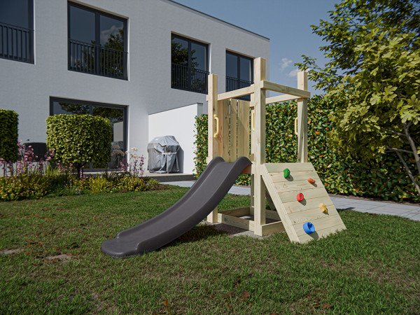 Aire de jeux Junior One en bois autoclave avec toboggan gris