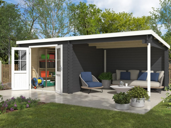 Abri de jardin Orlando Exklusiv 28 mm gris carbone auvent de 3 m