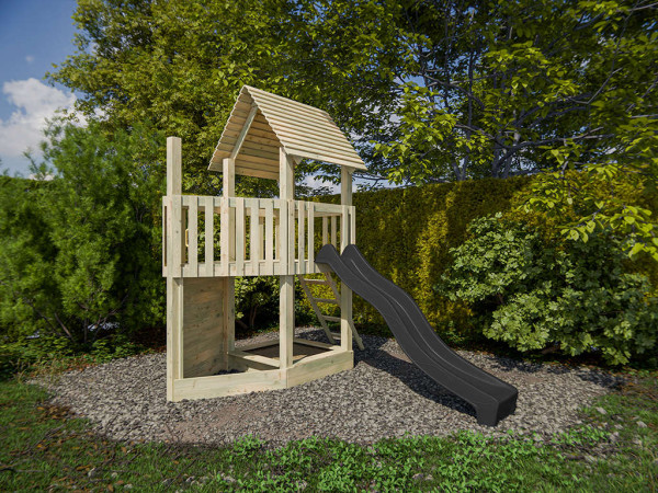 Aire de jeux en bois autoclave Ship Tower avec toboggan gris