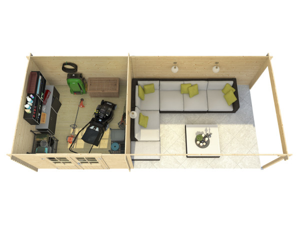 Abri de jardin en bois St. Louis Exklusiv 28 mm avec 4 m d'extension