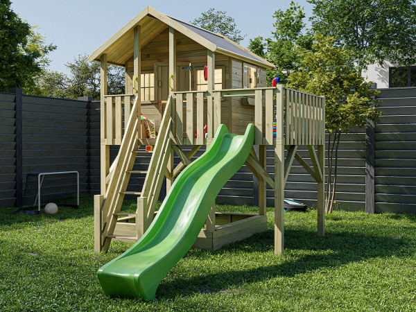 Cabane sur pilotis Big House XL en bois autoclave avec toboggan vert
