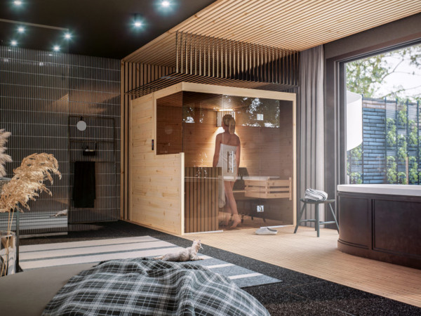 Sauna intérieur sauna massif Nova graphite porte entièrement vitrée