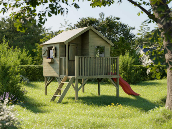 Cabane de jardin sur pilotis Bruxelles KDI incl. toboggan rouge