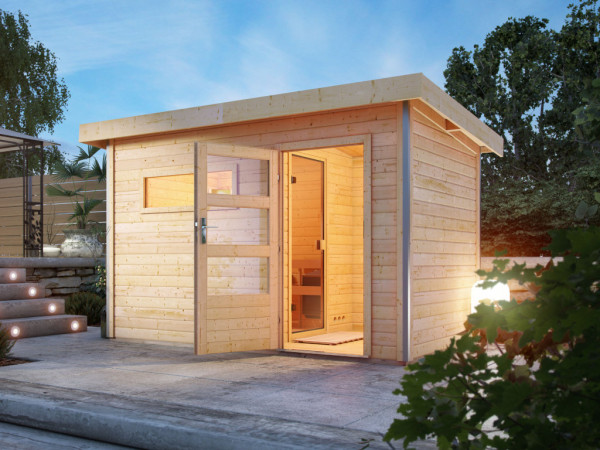 Sauna extérieur Enns 3 aspect naturel avec porte moderne