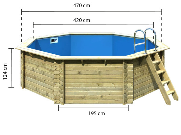 Illustration montrant une piscine en bois avec skimmer (disponible en option L7900445)