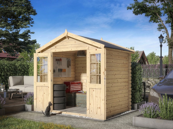 Abri de jardin en rondins CA2870 Los Angeles 28 mm naturel