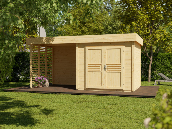 Abri de jardin Livo 2 28 mm naturel avec extension de 264 cm