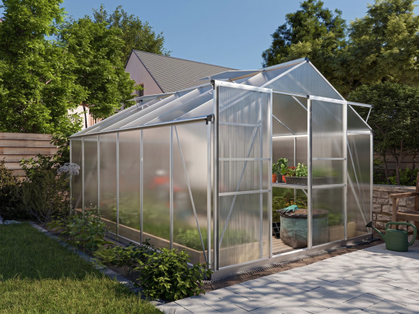 Serre de jardin Hades Argentée en polycarbonate alvéolé 4 mm