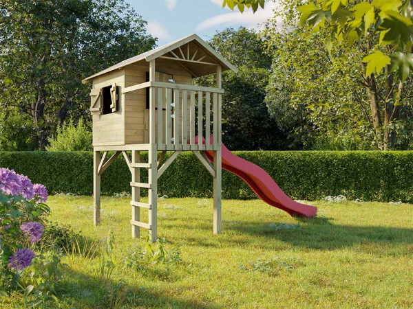 Cabane de jardin sur pilotis Tree Hut KDI incl. toboggan rouge