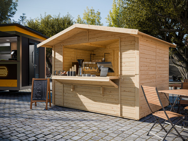 Stand de marché - stand de vente Nevio 16 naturel, sol inclus