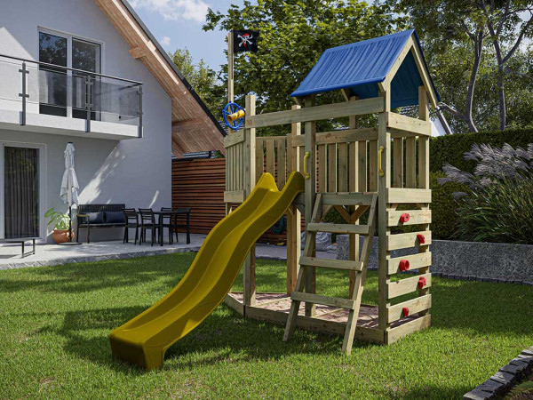 Aire de jeu Captain Snappy en bois autoclave avec toboggan jaune
