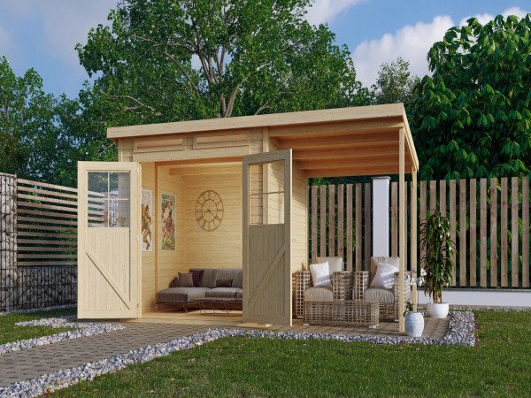 Abri de jardin Glücksberg 4 19 mm naturel y compris toit en appentis de 1,9 m