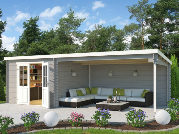 Abri de jardin St. Louis Exklusiv 28 mm gris clair avec 4 m d'extension