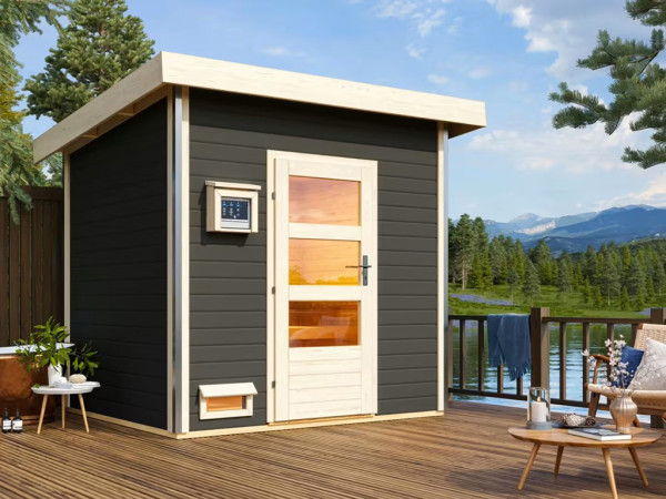 Sauna extérieur Norge 38 mm avec porte moderne terracotta grise