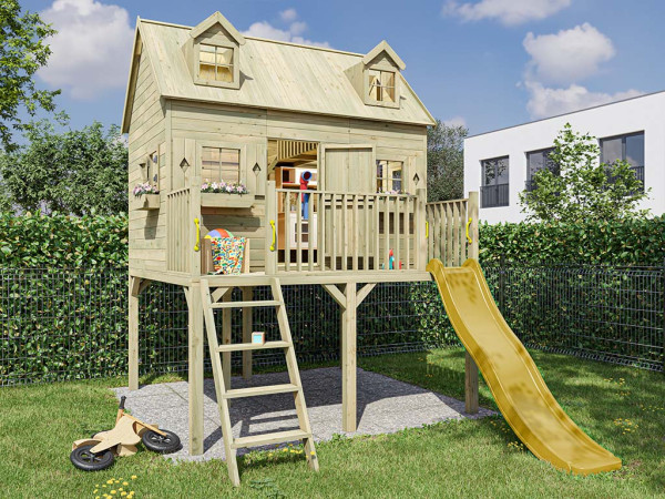 La figure montre une maison sur pilotis avec accessoires (non inclus)