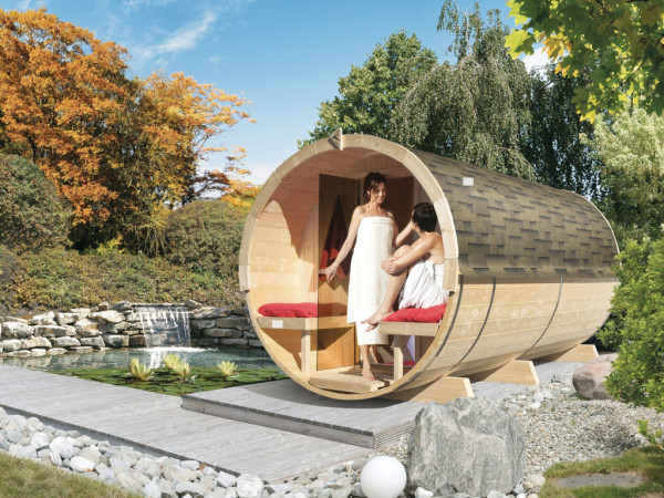 Sauna tonneau 3 set économique en épicéa nordique à l'état naturel avec poêle de sauna de 9 kW et co