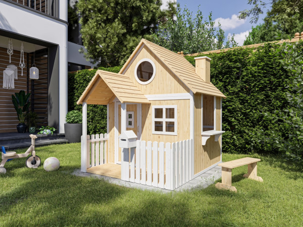 Cabane pour enfant Finn blanc et bois brut