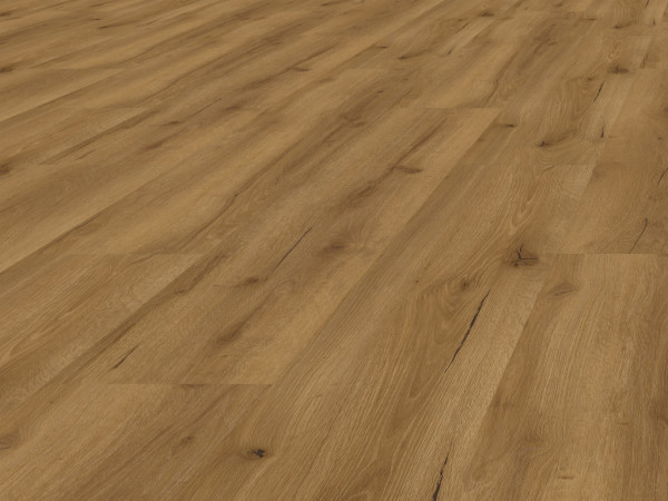 Sol vinyle décor chêne naturel marqué, lame large, système de clipsage