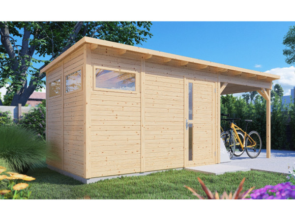 Abri de jardin Punta 3 avec annexe 19 mm naturel