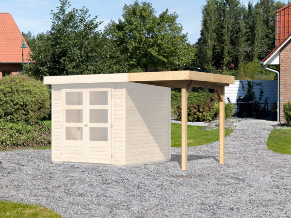 Extension de toit et armoire en appenti allongé pour abri de jardin Münster 1+2 naturel, Askola 2+3