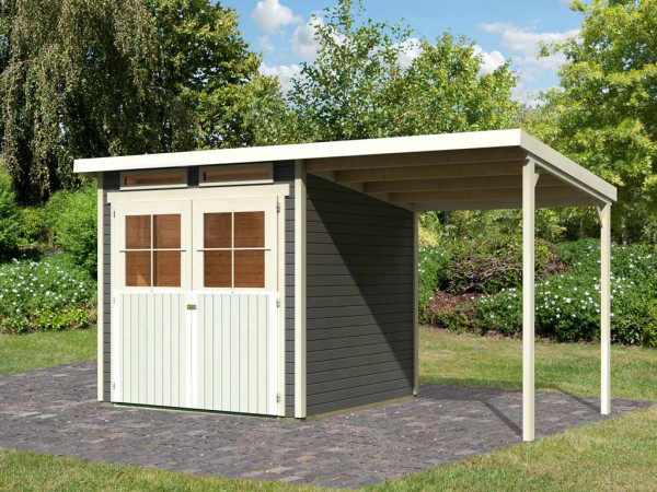 Abri de jardin Glücksberg 3 19 mm gris terra inclus toit en appentis de 1,9 m