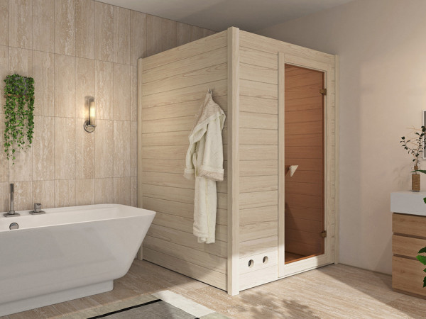 Sauna bois massif SET ÉCONOMIQUE Boswelia, poêle bio de 3,6 kW avec commande externe inclus