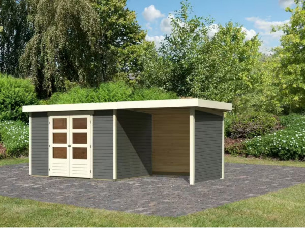 Ensemble d'abris de jardin Askola 4, gris terra, y compris toit rapporté de 2,4 m, parois latérales