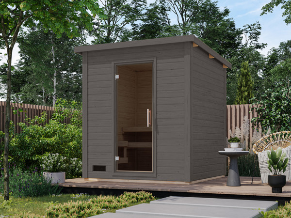 Maison de sauna Lene 2, 38 mm, Terragrau avec porte vitrée