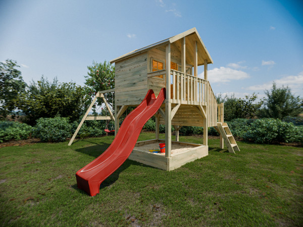 Maisonnette sur pilotis, modèle Big House L avec bac à sable, bois traité sous pression, comprenant