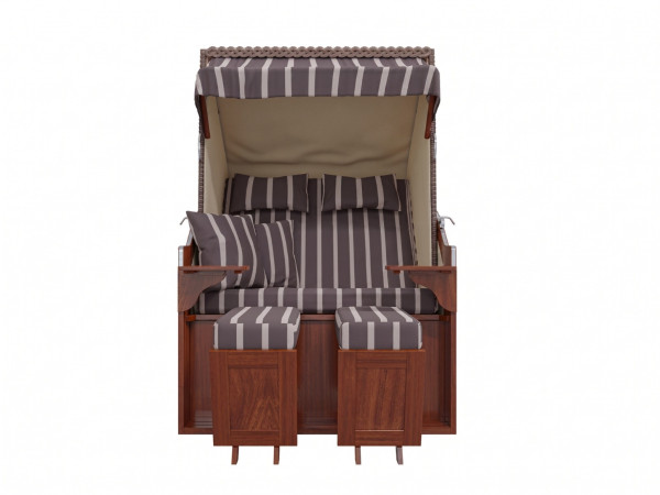 Fauteuil-cabine de plage Jütland, design rayures - gris, avec housse de protection