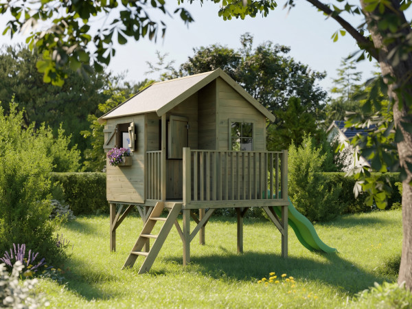 Cabane de jardin sur pilotis Bruxelles KDI incl. toboggan vert