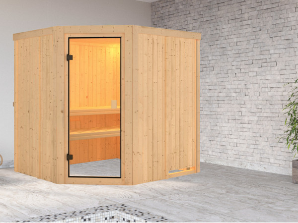 Karibu Sauna à éléments 68mm Celine 1 SPARSET avec poêle de sauna 9 kW M90 et commande int.