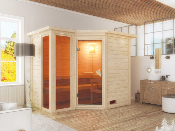 Sauna en bois massif Ari avec poêle finlandais 9 kW et commande externe