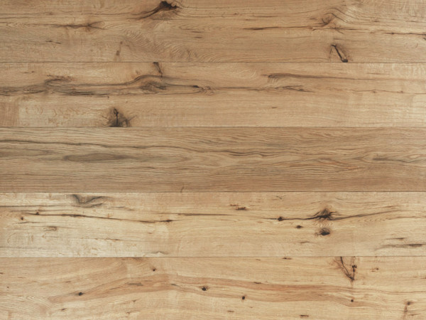 Parquet chêne rustique, lame large brossée, aspect brut