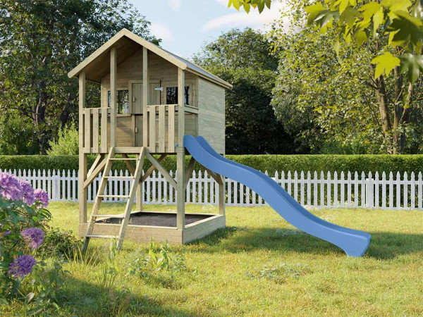 Cabane de jardin sur pilotis Big House avec bac à sable KDI incl. toboggan bleu