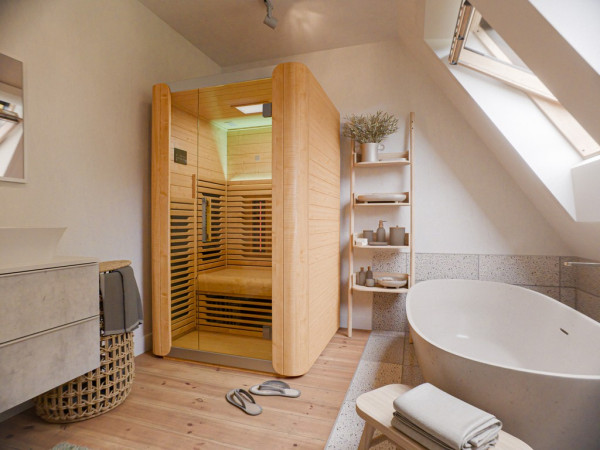 Sauna infrarouge Clara en hemlock, porte entièrement vitrée, 2 personnes