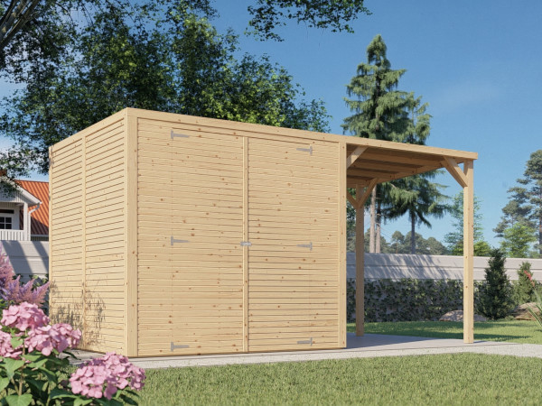 Abri à vélos Fiete 3 avec extension de toit en profil rhombus 18 mm naturel